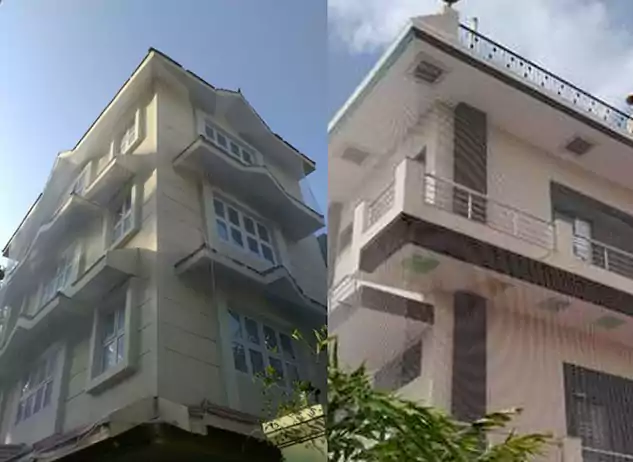 Protective netting installed across a large building opening