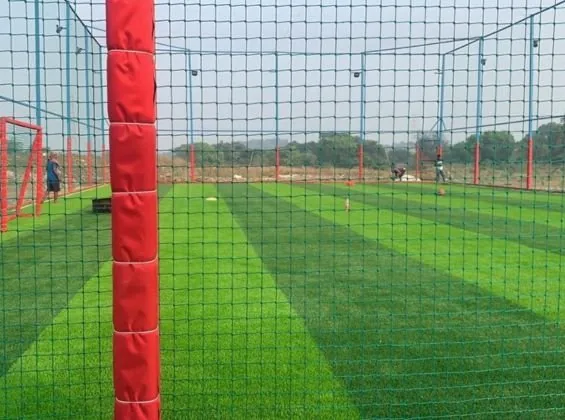 Cricket practice lane enclosed with ball-stop netting