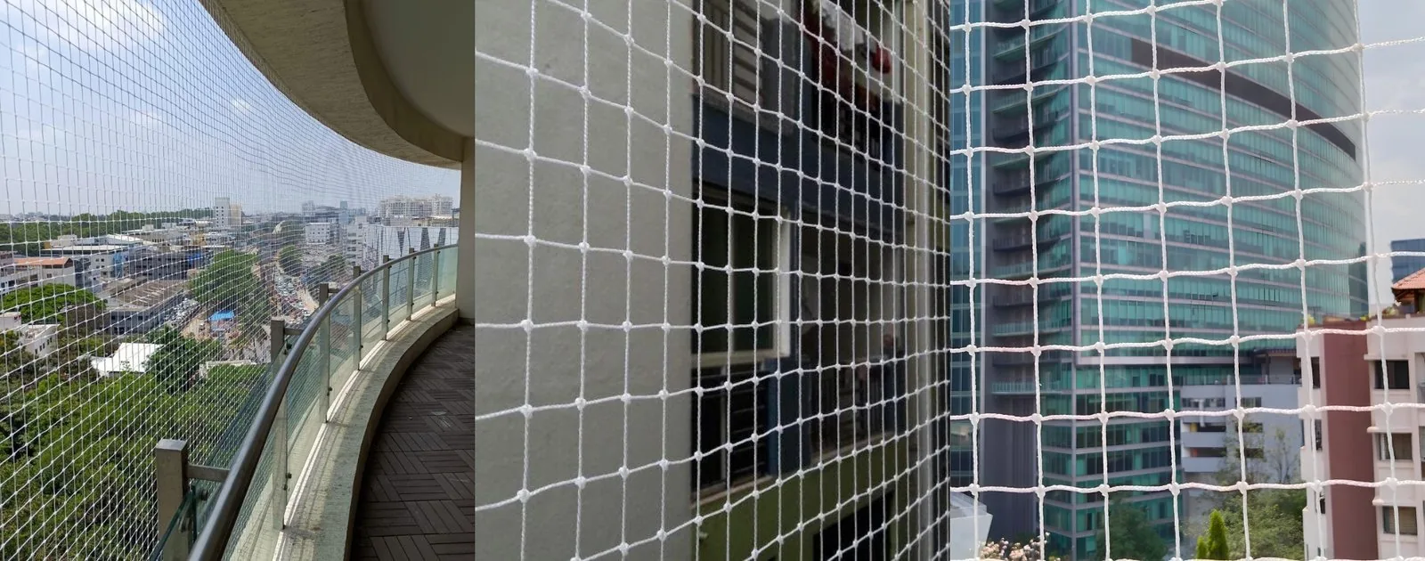 Balcony protected with safety netting